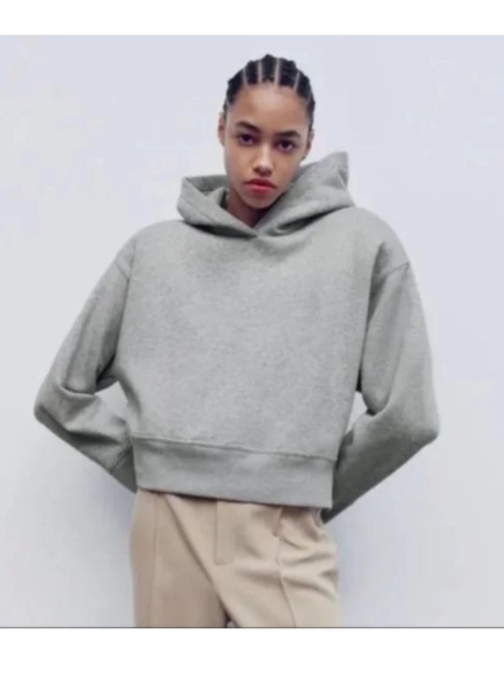 Uniqlo Gray French Terry Women’s Crop Relaxed Fit Pullover Hoodie size L